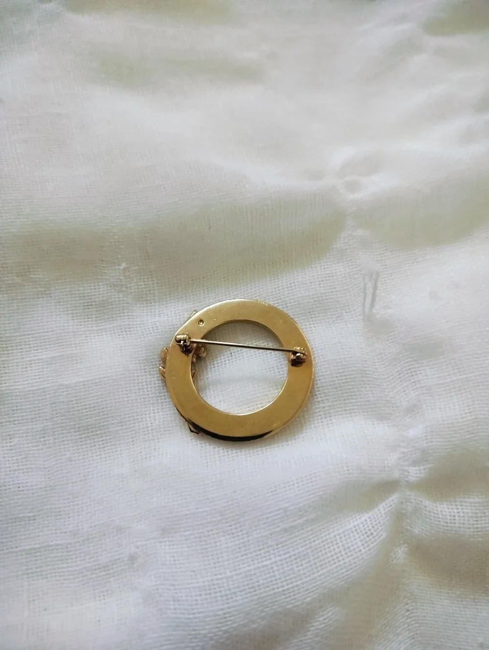 2 Vintage Floral Brooches | Gold-Tone Circle Wreath Pin & Porcelain Heart Pin